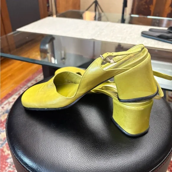 Pura Lopez Lime Yellow Leather Slingback Mules - Picture 11 of 16